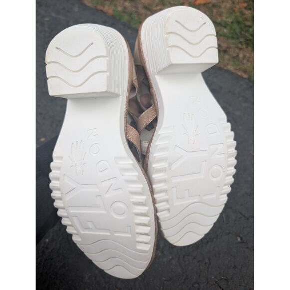 Fly London Women's Metallic Gladiator Heeled Sandals Sz 39 US 8-8.5 Pearl Luna - Picture 6 of 8